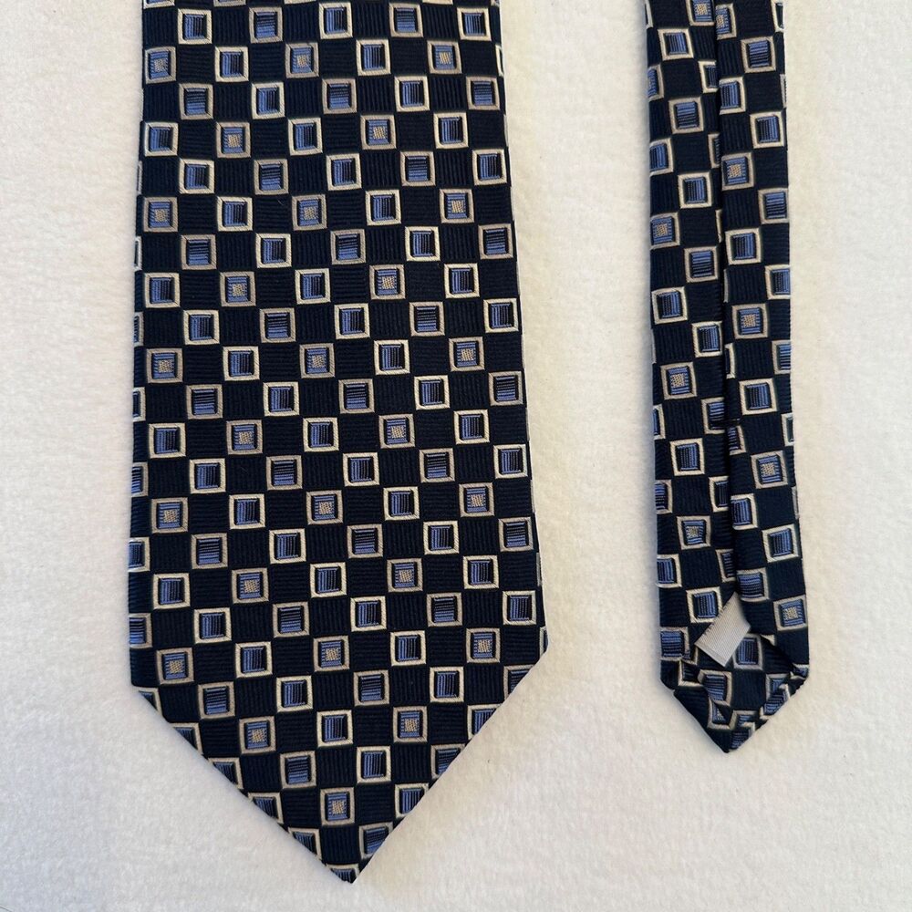 Burma Bibas Mens 100% Silk Dark Blue Geometric Square Necktie 58"